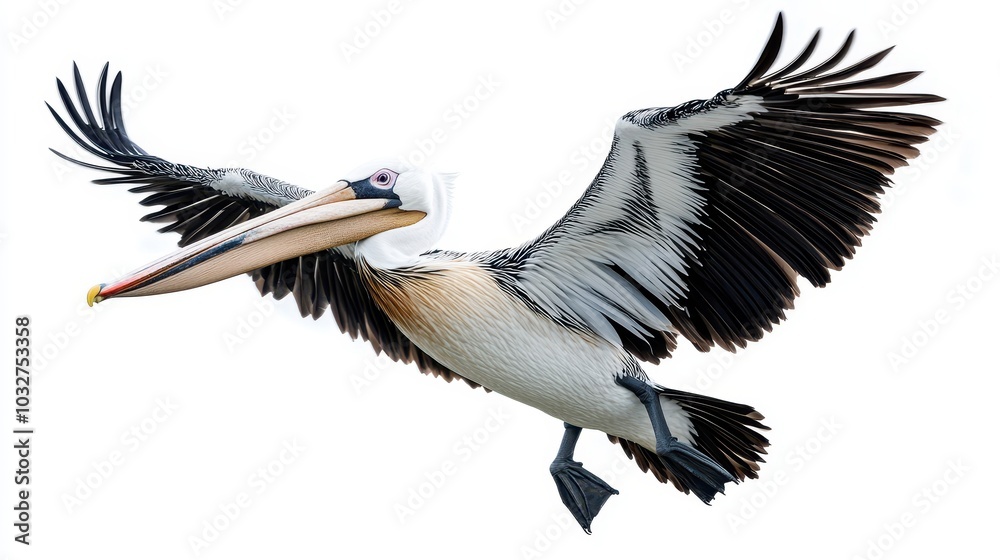 Obraz premium Pelican in Flight Over a Clear Sky