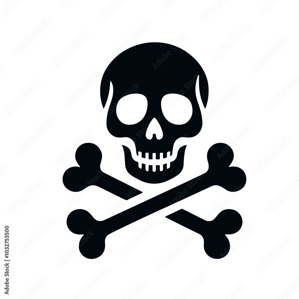 Skull and crossbones illustration in black and white, danger symbol concept Skull and crossbones illustration in black and white, danger symbol concept