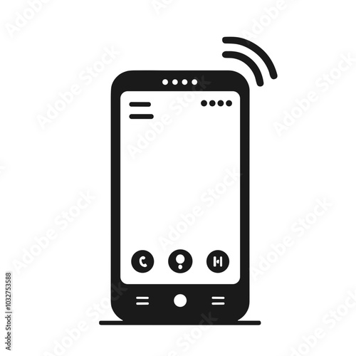 Phone illustration with ringing indication in black and white, communication concept