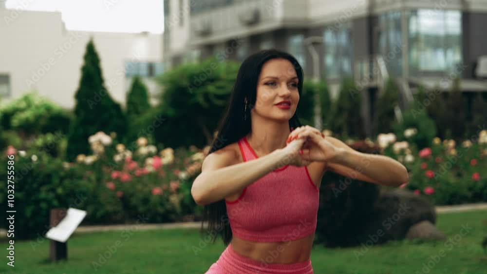 Fitness enthusiast demonstrates outdoor workout routine in a garden setting Fitness enthusiast demonstrates outdoor workout routine in a garden setting