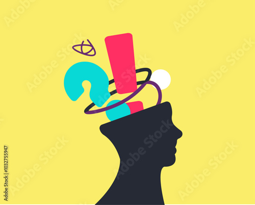 Alert caution troubled mindset mental status illustration