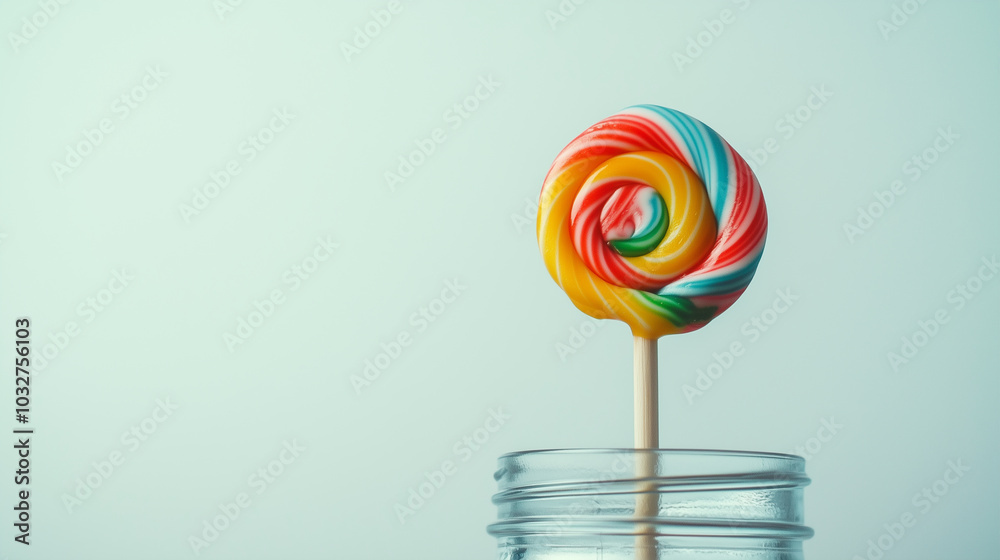 colorful swirl lollipops in vibrant shades of red, yellow, blue, and green, standing in a glass jar colorful swirl lollipops in vibrant shades of red, yellow, blue, and green, standing in a glass jar