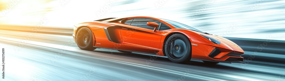Obraz premium Dynamic shot of a sleek orange sports car in motion