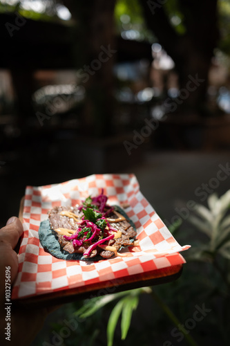 Obraz na płótnie Traditional typical Mexican food, Mexican gastronomy concept. Tacos, chilaquiles, Mexican tradition. w salonie