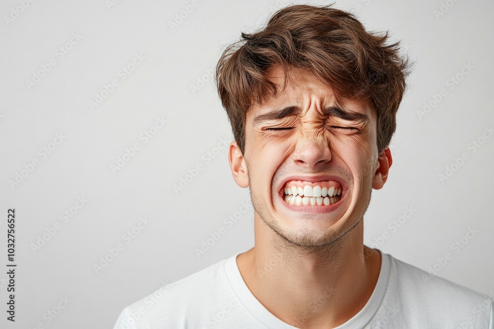 Obraz premium Young man expressing intense emotions with a big smile