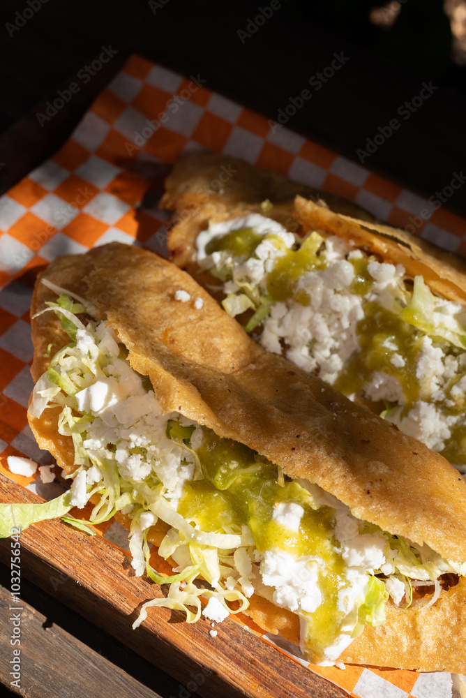 Traditional typical Mexican food, Mexican gastronomy concept. Tacos, chilaquiles, Mexican tradition.
