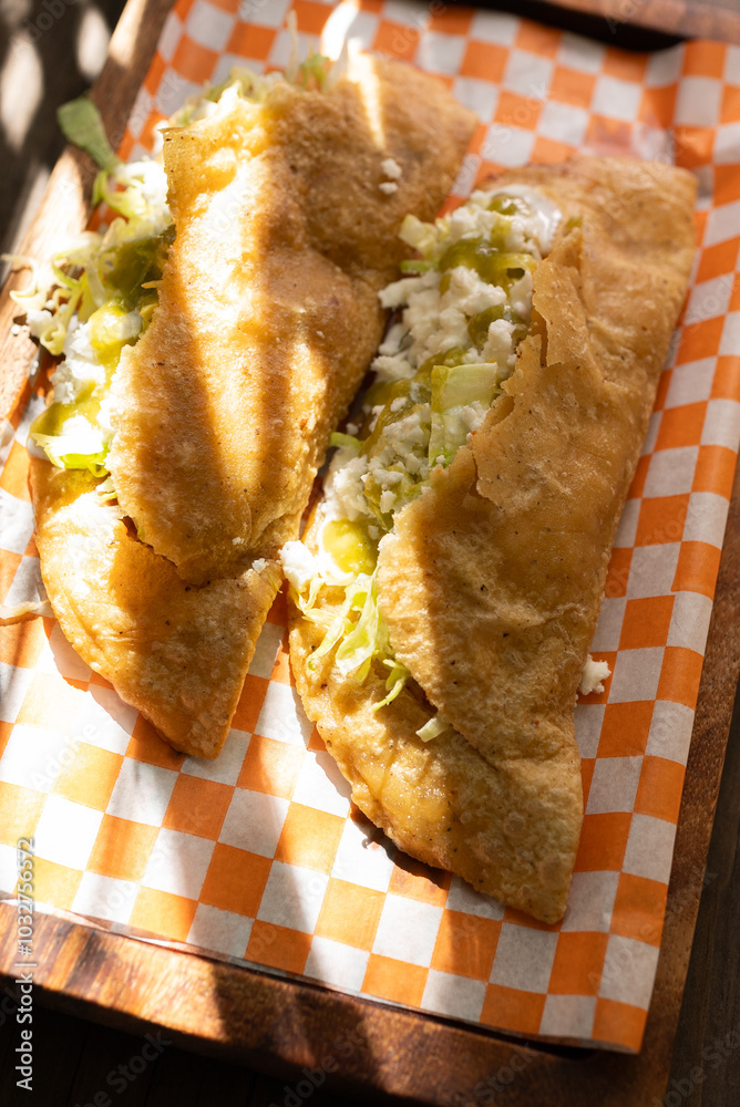 Traditional typical Mexican food, Mexican gastronomy concept. Tacos, chilaquiles, Mexican tradition.