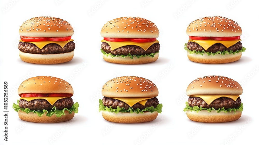 Set of 4 Colorful Cheeseburgers Clipart on White Background - Fun and Playful Burger Illustrations for Design Projects Set of 4 Colorful Cheeseburgers Clipart on White Background - Fun and Playful Burger Illustrations for Design Projects
