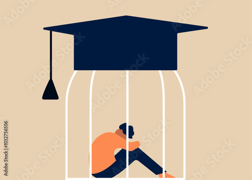 Student trapped in financial problem regarding study illustration