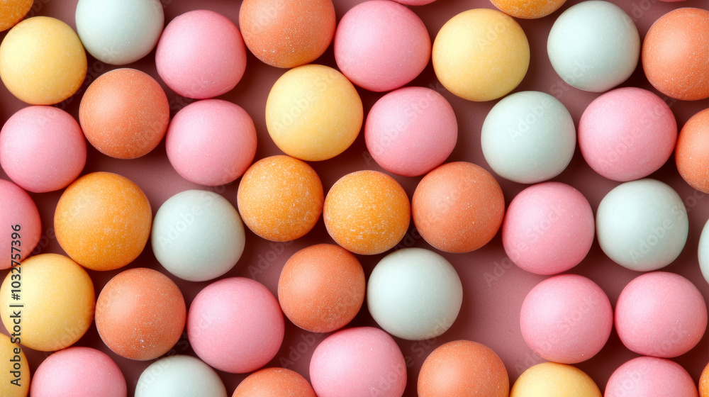 Colorful pastel candy balls in seamless pattern, top view Colorful pastel candy balls in seamless pattern, top view