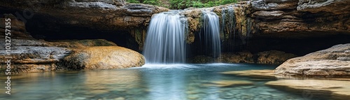 Serene waterfall cascading into a tranquil pool