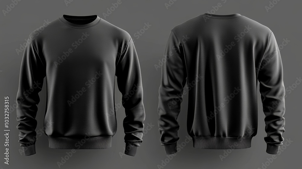 Man's sweatshirt of black color. Front view, side view Man's sweatshirt of black color. Front view, side view