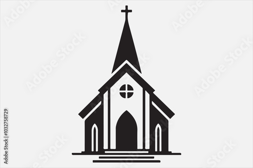 A silhouette of a church with a cross on top.