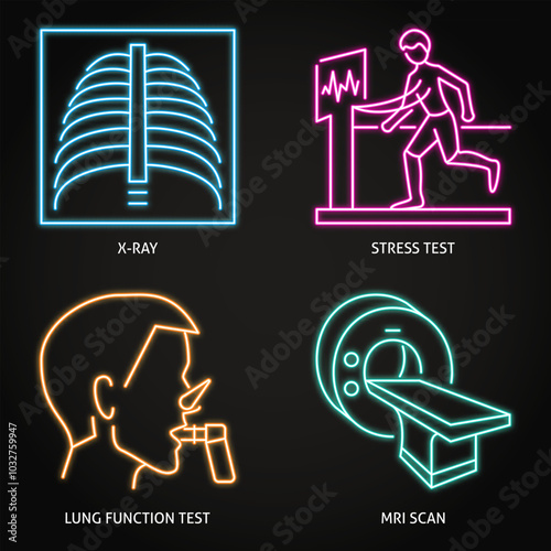 Health check-up neon icon set
