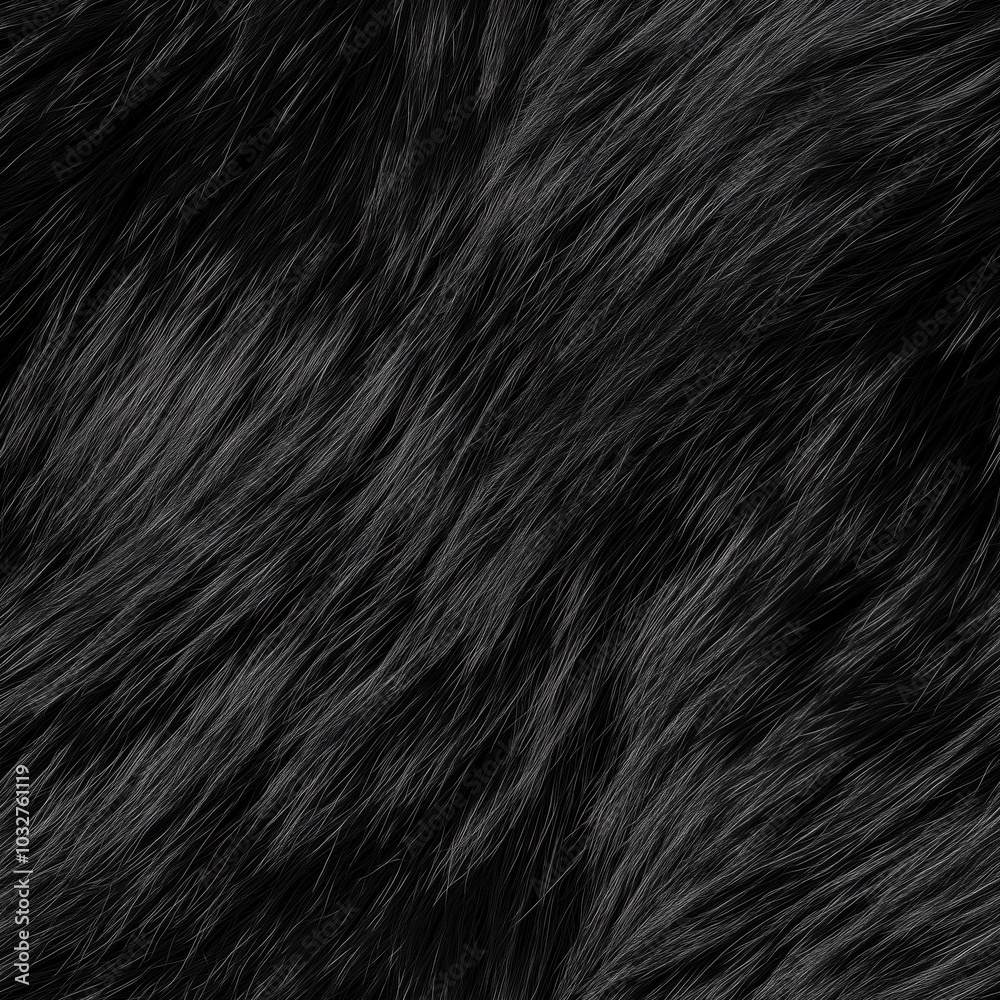Naklejka premium Close-up of ultra-realistic black wolf fur texture showcasing its luxurious depth. Generative AI
