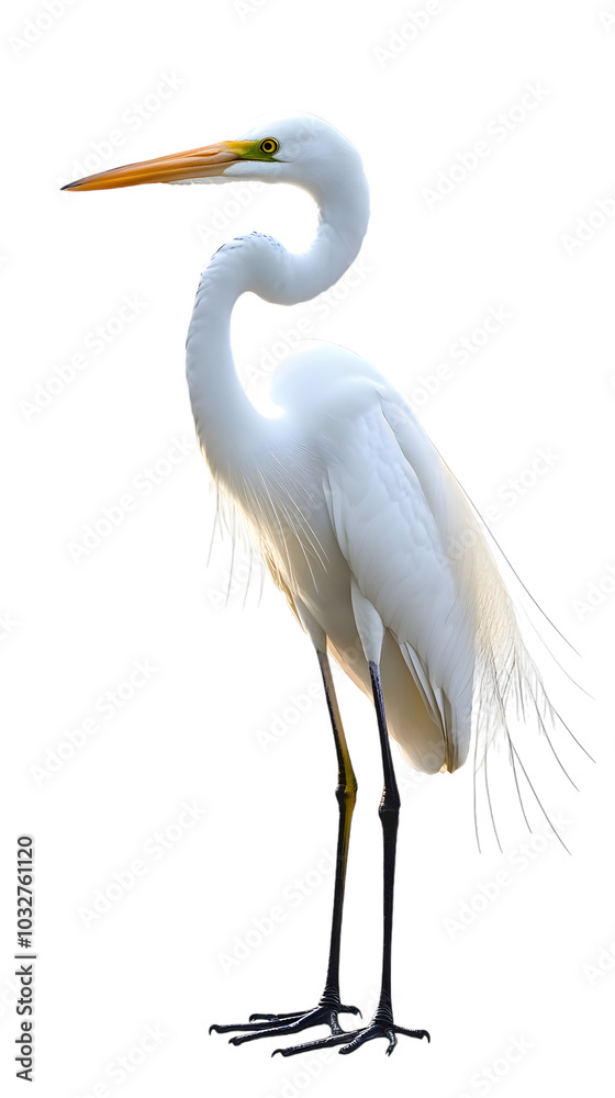 Fototapeta premium Great White Heron Bird, on Transparent PNG Background, Photo Realistic, Wallpaper, Cover and Screen for Smartphone, PC, Laptop, Transparent PNG