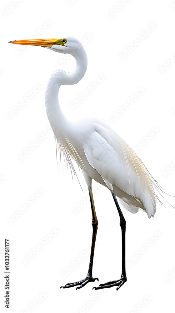 Fototapeta premium Great White Heron Bird, on Transparent PNG Background, Photo Realistic, Wallpaper, Cover and Screen for Smartphone, PC, Laptop, Transparent PNG