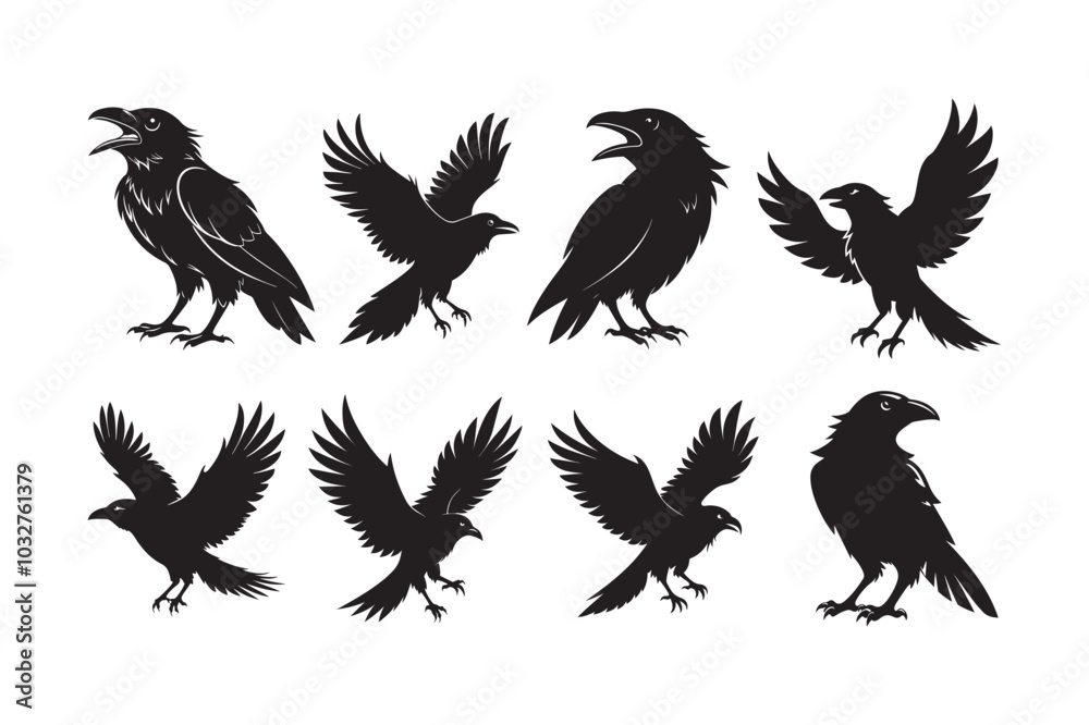 Fototapeta premium Raven silhouette vector illustration, Raven silhouette vector