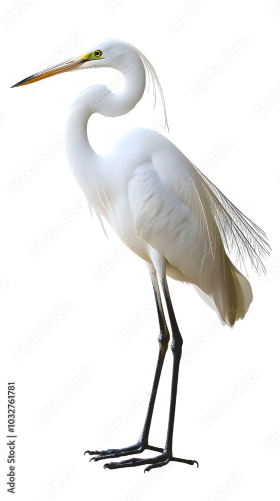 Obraz premium Great White Heron Bird, on Transparent PNG Background, Photo Realistic, Wallpaper, Cover and Screen for Smartphone, PC, Laptop, Transparent PNG