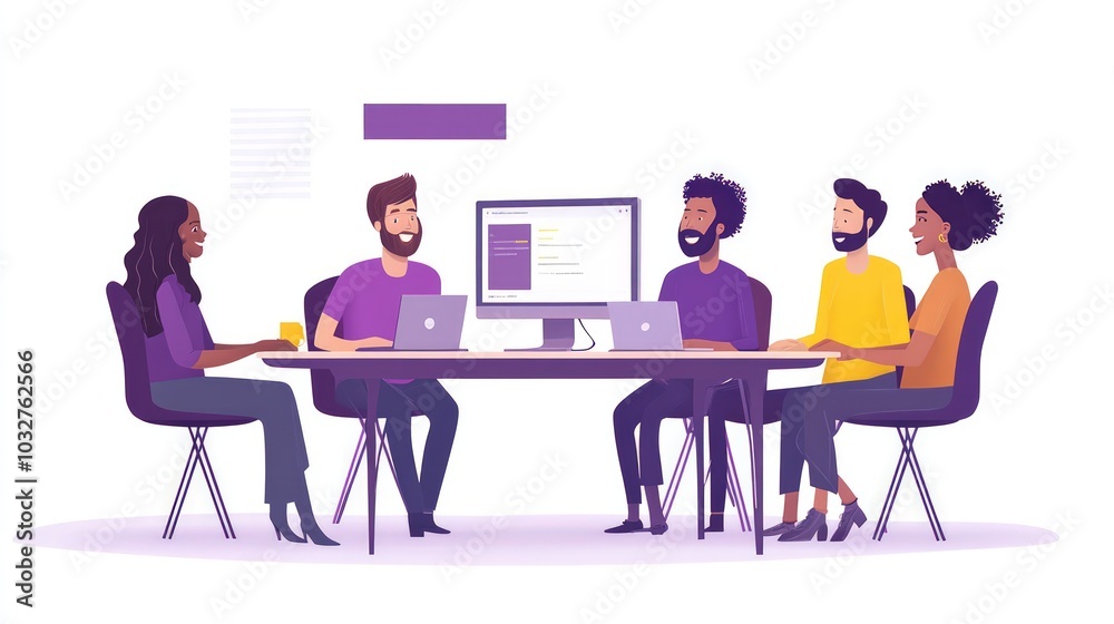 Diverse group of colleagues working together at a table. Diverse group of colleagues working together at a table.