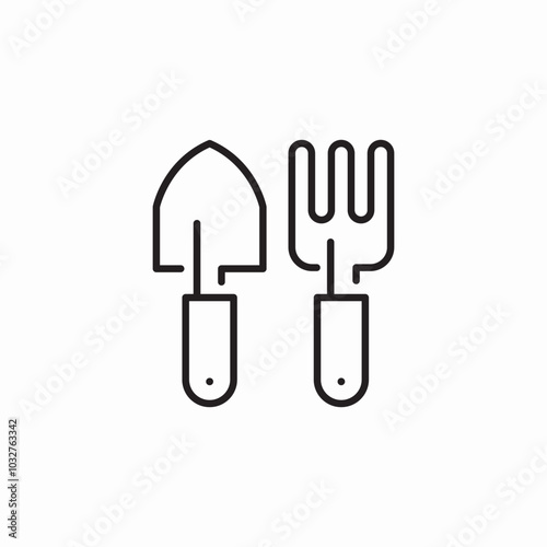 steel rake and shovel spade gardening  tools icon sign vector