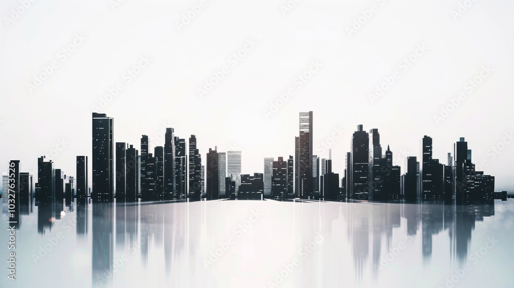 Fototapeta premium Modern city skyline with reflections on a light background