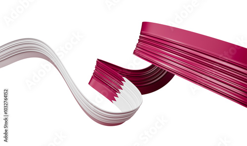 Qatar flag Ribbon 3d illustration on isolated background
