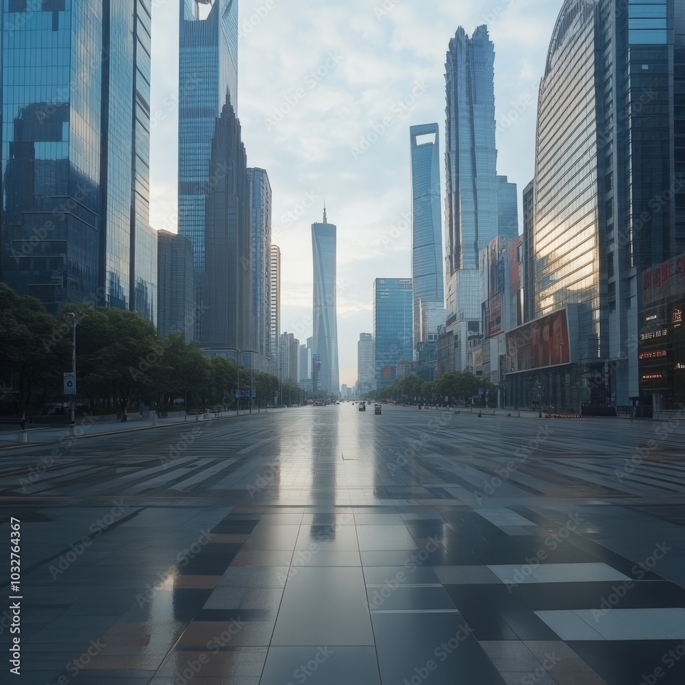 Obraz premium Shanghai's empty square and modern buildings