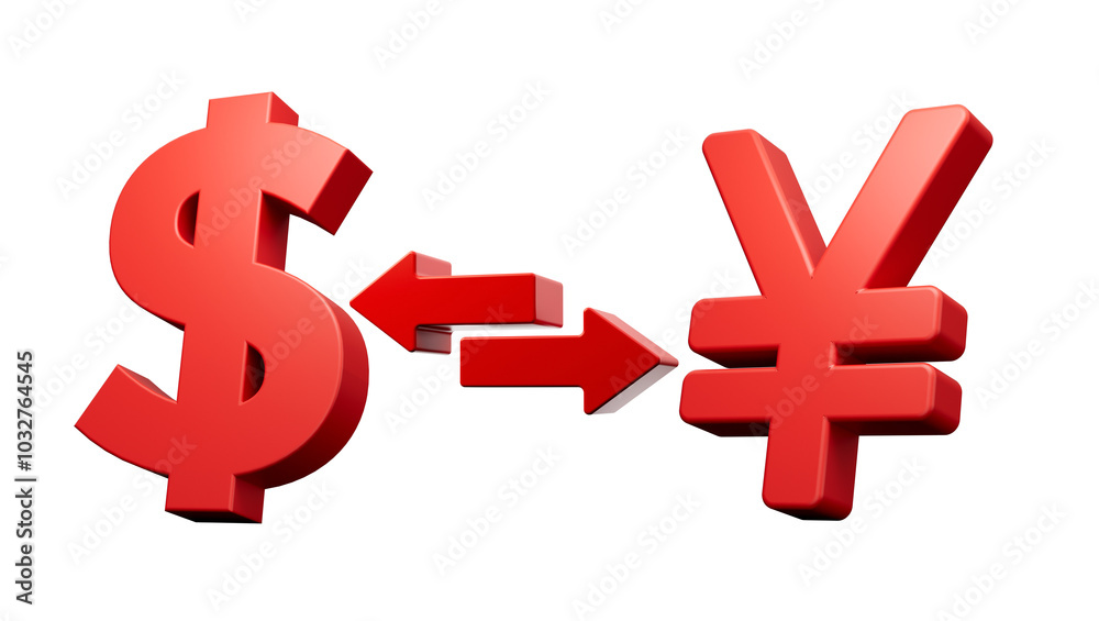 3d Red Dollar And Yen Symbol Icons With Money Exchange Arrows On White Background 3d illustration
