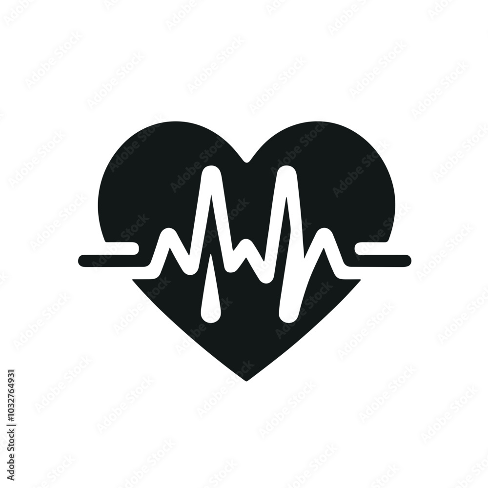 Heart with ECG line illustration in black and white, health and love concept Heart with ECG line illustration in black and white, health and love concept