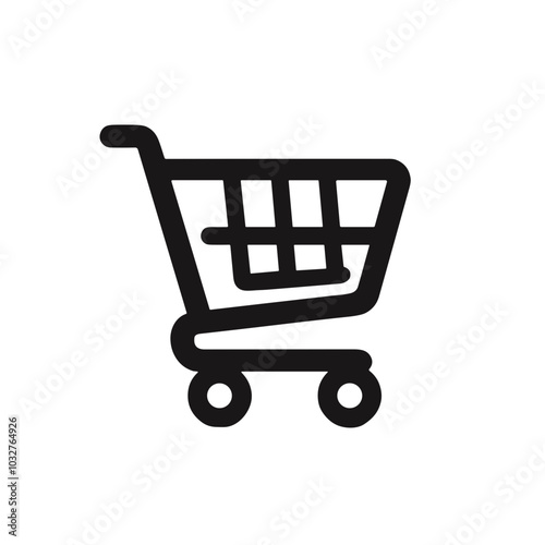 Shopping cart illustration in black and white, retail and consumer goods concept