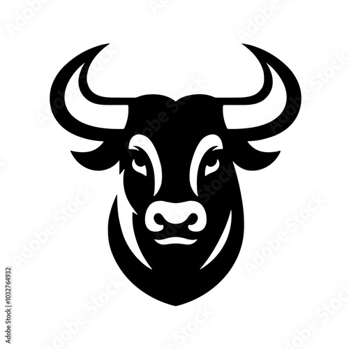Bull's head illustration in black and white, strength symbol concept
