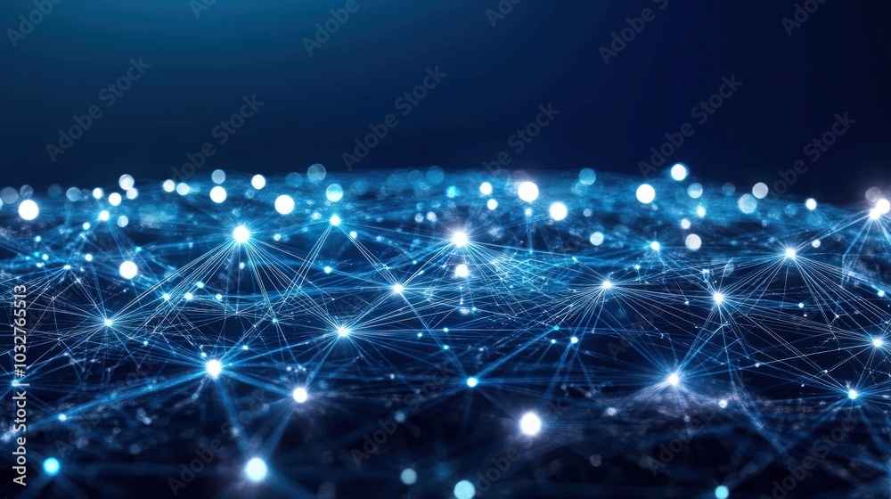 Abstract blue background with glowing dots and lines, representing network connection. Abstract blue background with glowing dots and lines, representing network connection.