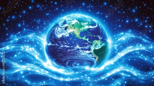 A glowing Earth surrounded by swirling light, representing hope and the universe.