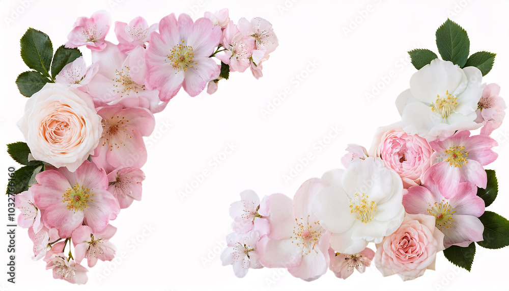 set of Delicate pink and white flower frame, cut out set of Delicate pink and white flower frame, cut out