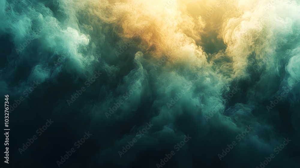 A Dramatic Interplay of Green-Yellow Smoke Erupting Against a Dark Void A Dramatic Interplay of Green-Yellow Smoke Erupting Against a Dark Void