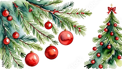 holiday decorations include red christmas balls tall evergreen tree festive ambiance indoors outside homes