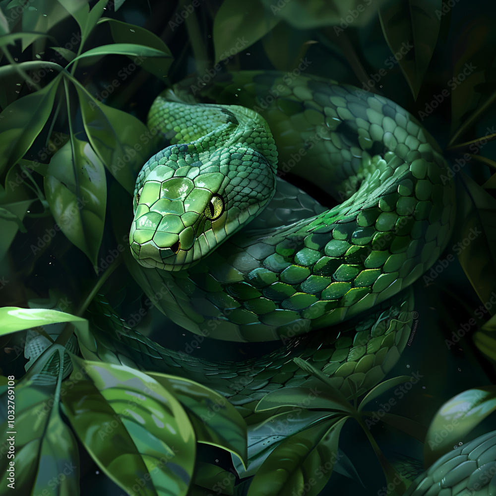 Fototapeta premium green snake in a tree