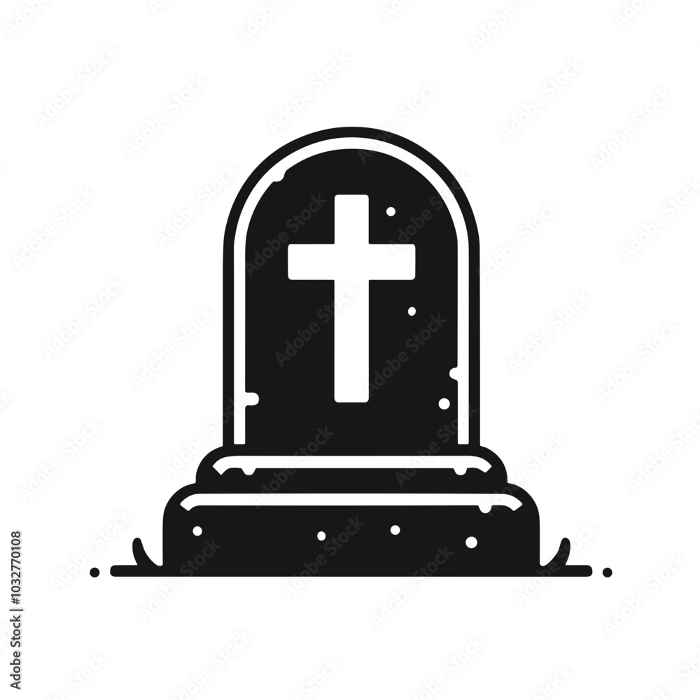 Tombstone with cross illustration in black and white, symbol of death and remembrance Tombstone with cross illustration in black and white, symbol of death and remembrance