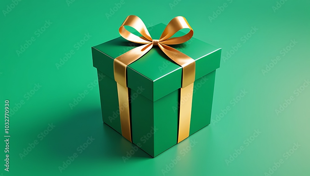 Fototapeta premium red gift box golden ribbon green background render style ready clipping path inclusion