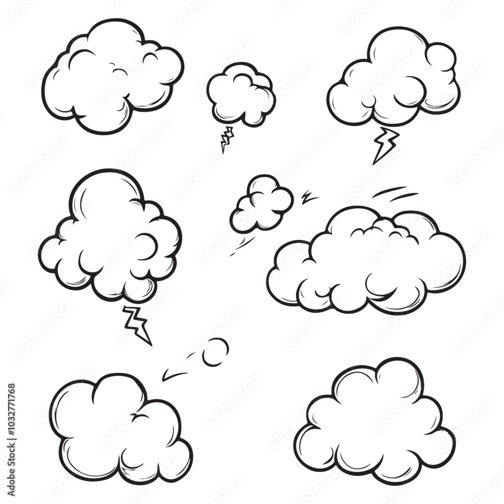 Set of speech bubbles, Clouds sketches. Vector illustration isolated on white background, Comic Speech Bubbles Set of speech bubbles, Clouds sketches. Vector illustration isolated on white background, Comic Speech Bubbles