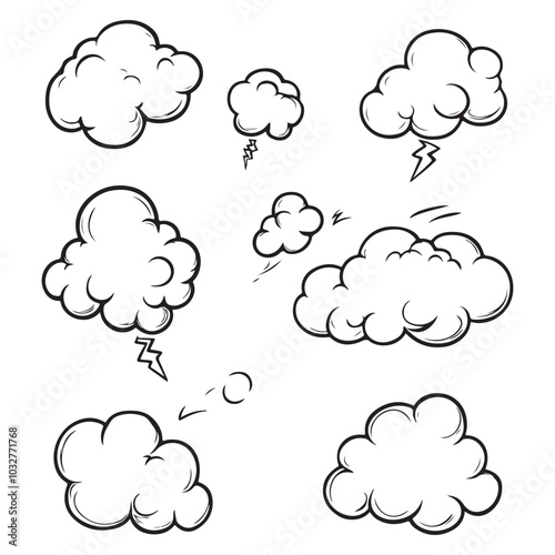 Set of speech bubbles, Clouds sketches. Vector illustration isolated on white background, Comic Speech Bubbles