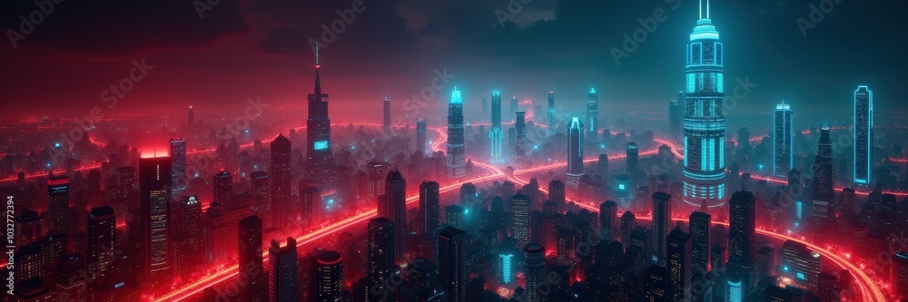 Futuristic cityscape at night, illuminated by neon lights, showcasing a blend of technology and urban life, perfect for sci-fi, tech, and creative industries. Futuristic cityscape at night, illuminated by neon lights, showcasing a blend of technology and urban life, perfect for sci-fi, tech, and creative industries.