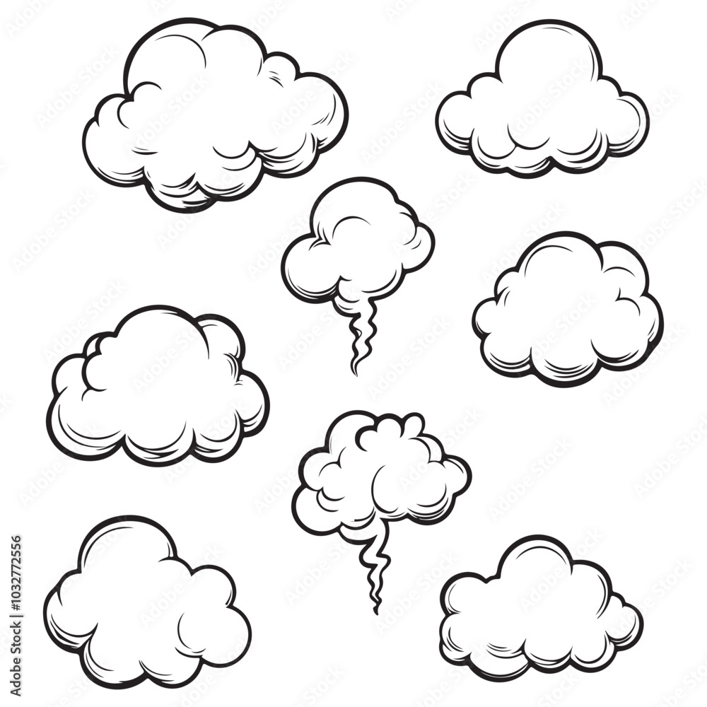 Set of speech bubbles, Clouds sketches. Vector illustration isolated on white background, Comic Speech Bubbles Set of speech bubbles, Clouds sketches. Vector illustration isolated on white background, Comic Speech Bubbles