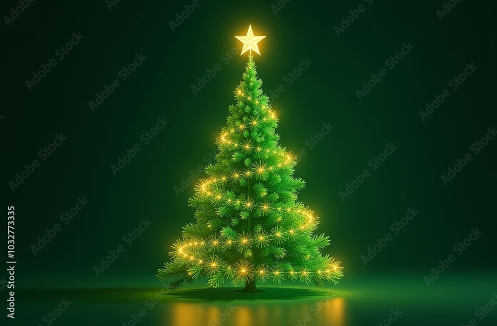 Technological Christmas tree on a dark background decorated by golden garland Technological Christmas tree on a dark background decorated by golden garland