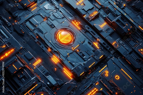 Complex tech mesh background with metallic textures and glowing accents