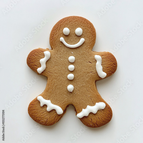 Christmas gingerbread man cookie on white background