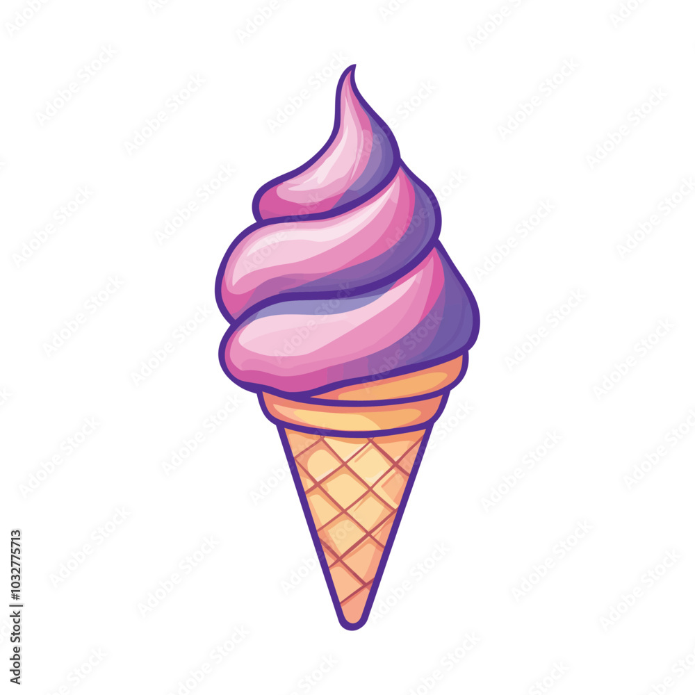 Creamy Ice Cream with Fresh Fruit Filling in Waffle Cone Vector