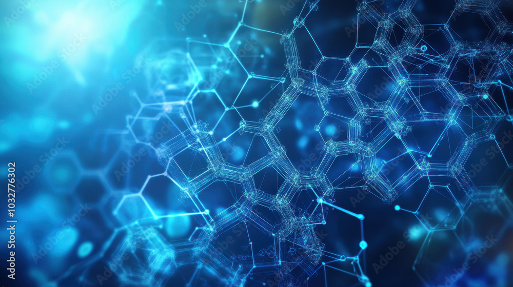 A vibrant digital landscape unfolds, showcasing interconnected hexagons illuminated in blue A vibrant digital landscape unfolds, showcasing interconnected hexagons illuminated in blue