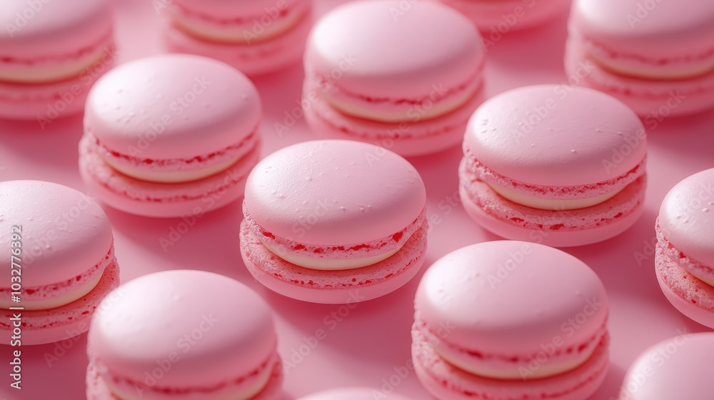 Obraz premium Delicate Morning Glow: Artistic Macarons in Minimalist Pink Setting with Isometric View and Shadow Play Aesthetic